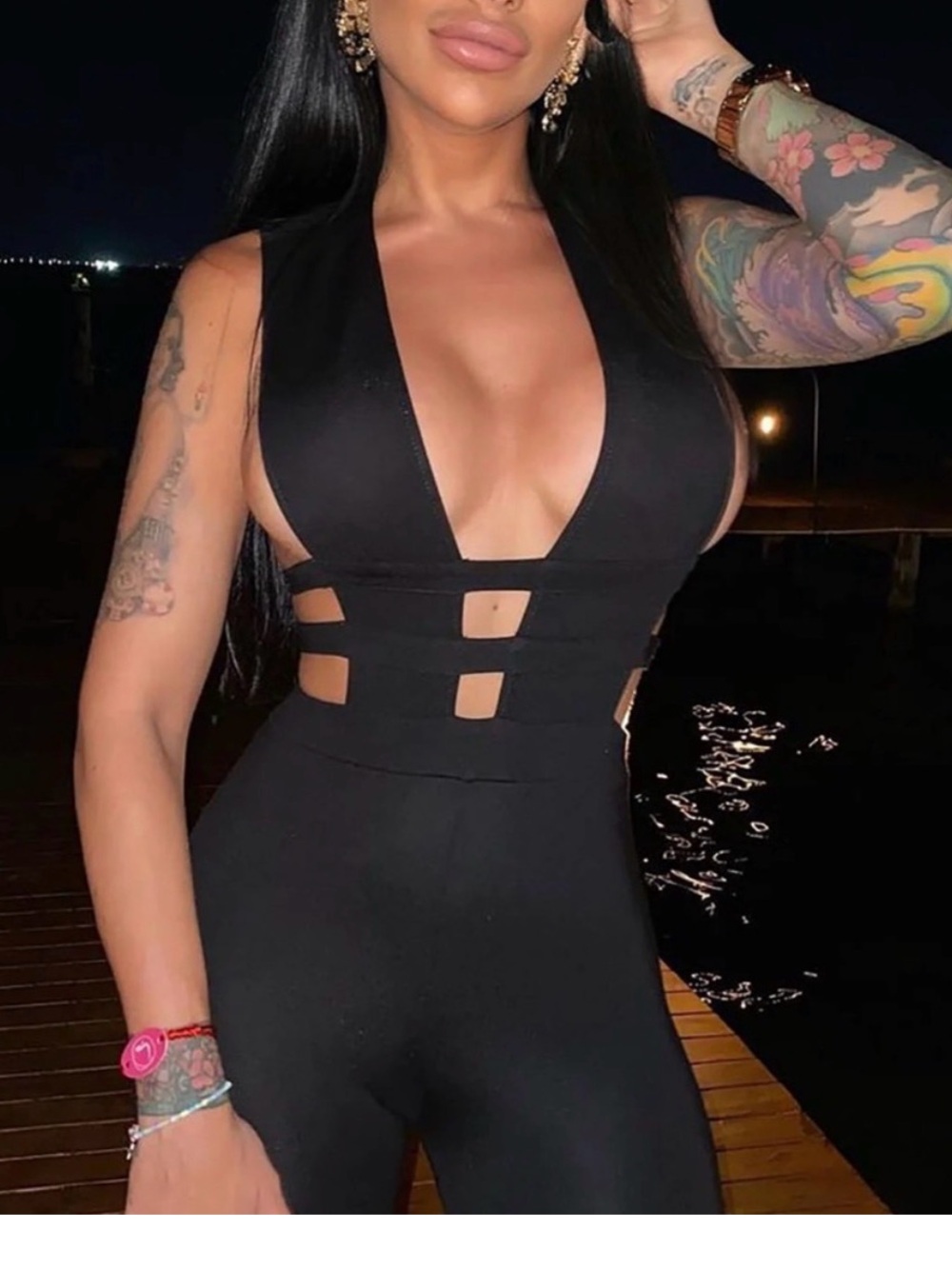 Fashion Nova Black Strappy Cutout Jumpsuit - Picture 3 of 4